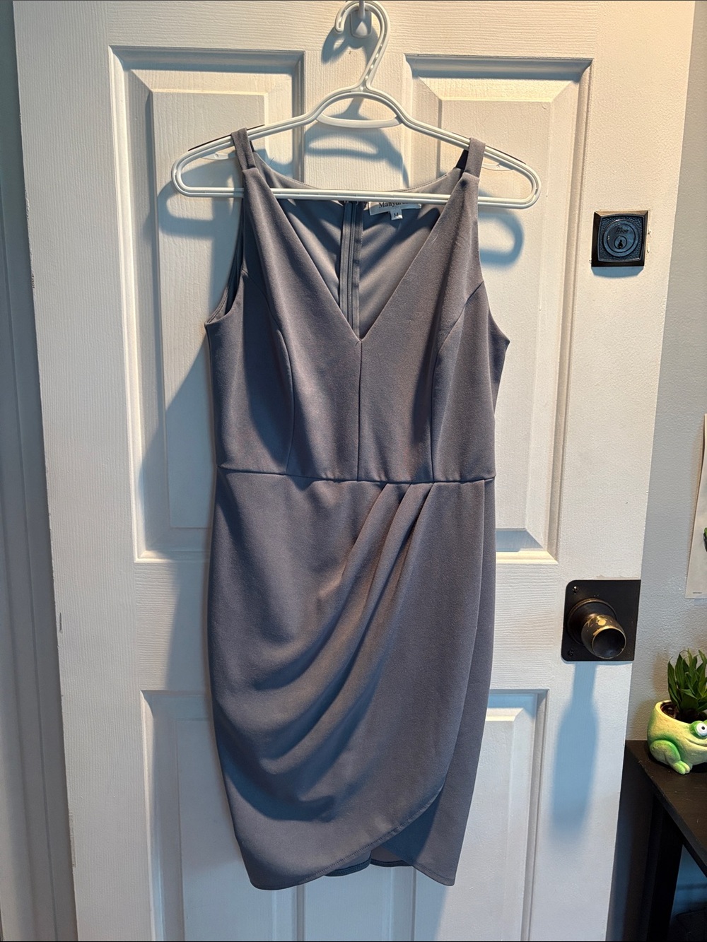 V-Neck Draped Mini Dress in Soft Gray